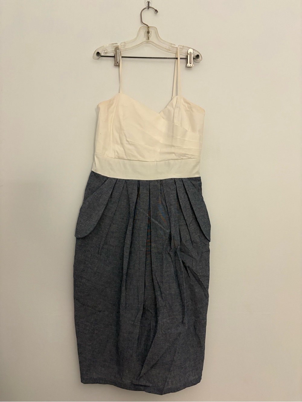 White and Grey Two-Tone Spaghetti Strap Cotton Dress